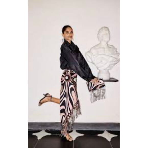 PUCCI Runway Sequin Fringed Asymmetric Skirt in Nero Nude IT 42 M - Picture 3 of 7